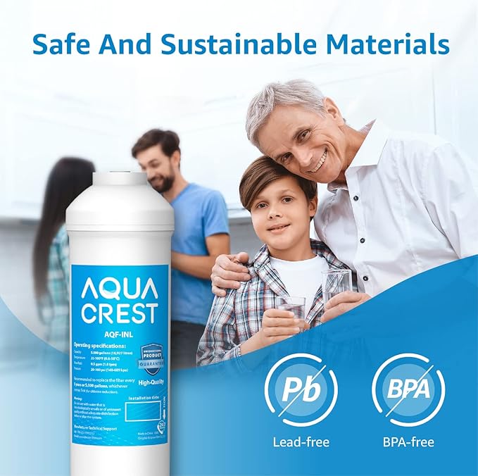 AQUA CREST INL 5 Years Inline Water Filter for Ice Maker with 1/4-Inch Direct Connect Fittings, Idea for Ice Maker, Refrigerator, RV, Inline Refrigerator Water Filter Reduces Chlorine, Taste& Odor