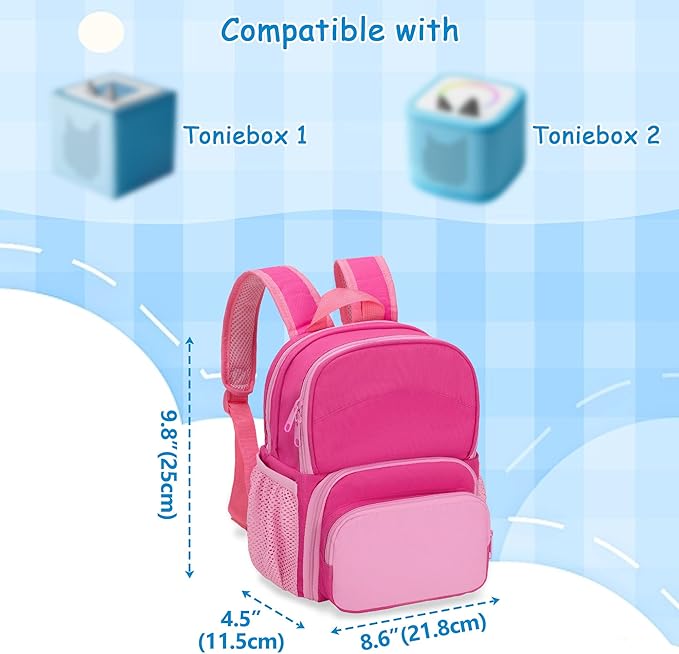 LoDrid Backpack Compatible with Tonie Box 2/1, Carrying Case with Multiple Pockets for Headphones, Charger and Accessories, Storage Bag for Audio Player Starter Set, Rose Red (Patented Design)