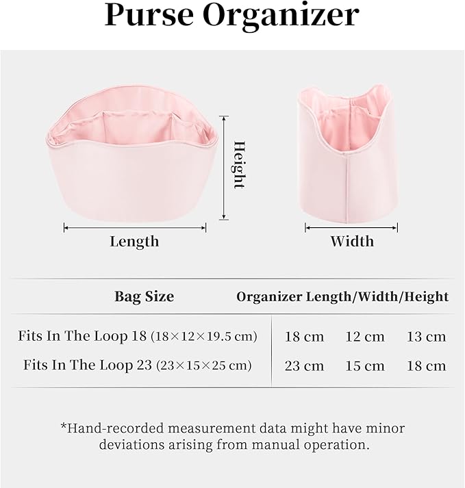 Purse Organizer Insert for In The Loop 18/23, Satin Bag Organizer Compatible with Hermes Bags, Lightweight Women Purse Essentials, Soft Touch Inner Liner with Multiple Pockets(Pink, Loop 23)