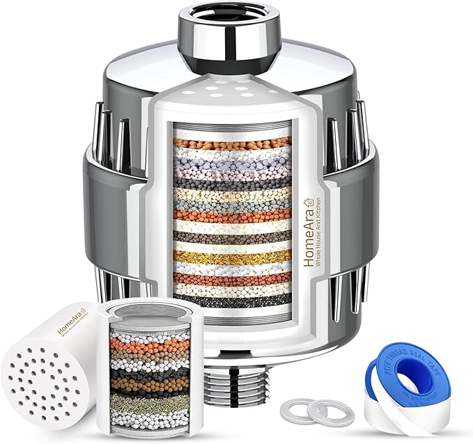 Shower Filter for Hard Water to Remove Chlorine and Fluoride, 20 Stage Shower Head Water Filter System for Itchy Skin or Dandruff, High Output Filtered Showerhead with Cartridge, chrome
