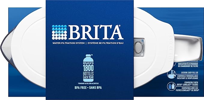 Brita Water Filter Pitcher for Tap and Drinking Water with 1 Standard Filter, Lasts 2 Months, 6-Cup Capacity, BPA Free, White