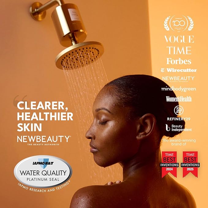 Filterbaby All-Metal Shower Filter Pro, IAPMO Certified to NSF 177, Doctor Developed, Reduces up to 99% Chlorine/Chloramine/Lead/Certain Heavy Metals, Great Water Pressure, Long Lasting, Gold