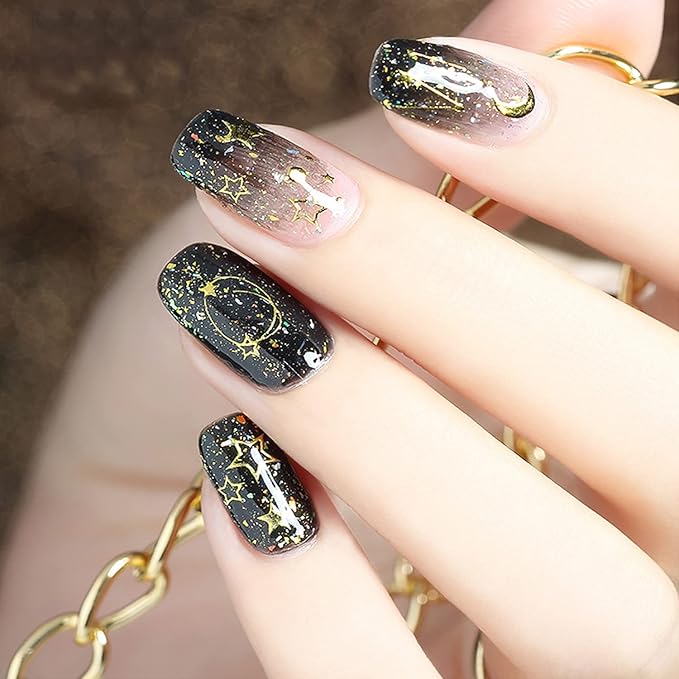Gold Nail Art Stickers Decals, 3D Self-Adhesive Nail Glitter Design- Flowers Leaf Bow Crown Stars Moon Heart Chains Nail Art Decoration Holographic Nails Supplies for Women Girls Manicure(6 Sheets)