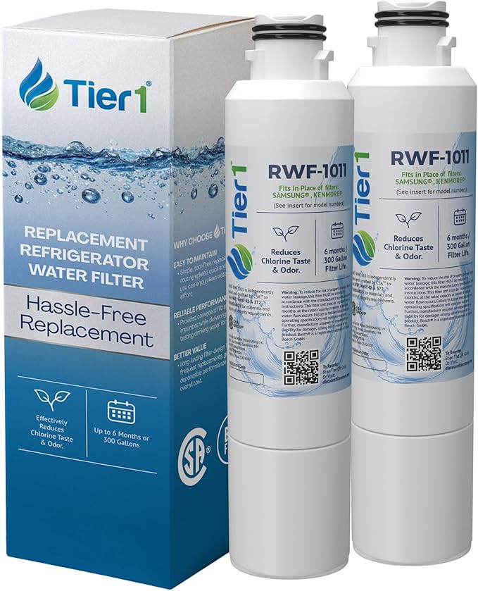 Tier1 RWF1011 DA29-00020B Refrigerator Water Filter | Replacement for Samsung HAF-CIN, WF294, FMS-2 Fridge Filter - Up to 12 Months Supply | Easy Install | Odor Control | Great Tasting Water (2-pk)