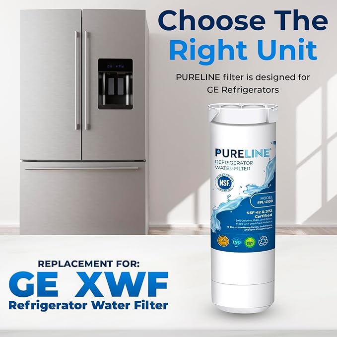 Pureline XWF Refrigerator Water Filter, Replacement for GE XWF, NSF-42 and 372 Certified (NOT XWFE) (2 Pack)