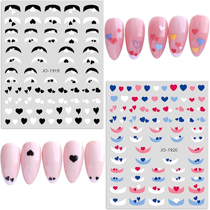 Heart Nail Art Stickers, 3D Love Heart Nail Self-Adhesive Sticker Design, Holographic Big Gradient Heart Nail Transfer Decals for Women Girls Manicure Charms Decorations, DIY Acrylic Decal Supplies