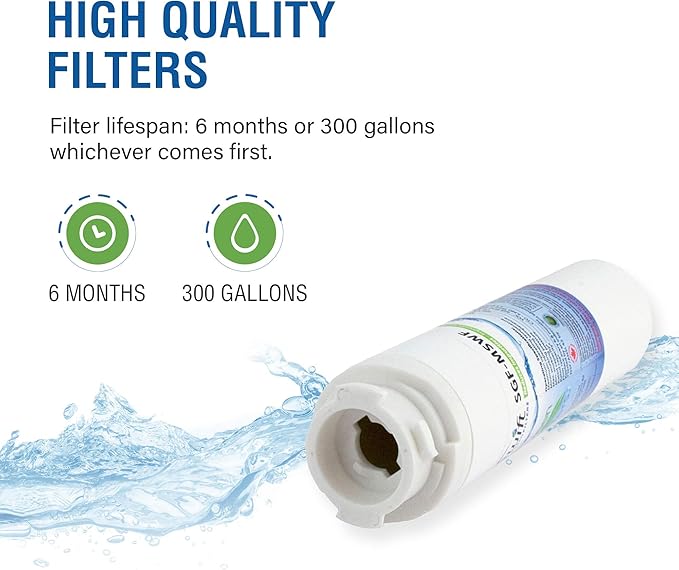 GE replacement water filter MSWF, MSWFDS, 101820A, 101821B, AP3997949, PC1559689, WR02X12801 100% recyclable, and made in U.S.A. and Canada SGF-MSWF (old G23) (1 Pack)