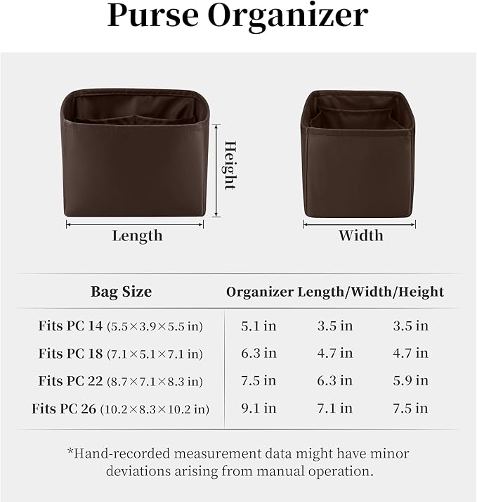 Purse Organizer Insert for Luxury Bag, Lightweight & Soft Satin Fabric with Pockets, Ideal for Travel, Shopping, and Daily Use, Multicolor Options, Fits Picotin 18(Chocolat, PC18)
