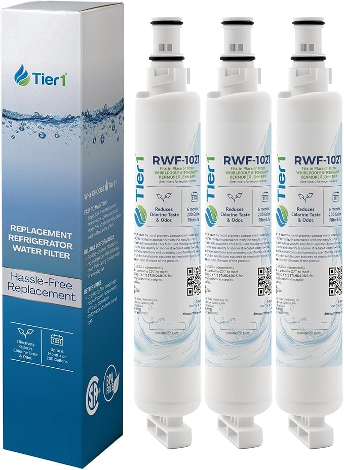 Tier1 RWF1021 4396701 Refrigerator Water Filter | Replacement for Kenmore 9915, EDR6D1, WF293, RWF2000A, 46-9915 Fridge Filter - Up to 18 Months Supply | Easy Install | Great Tasting Water (3-pk)