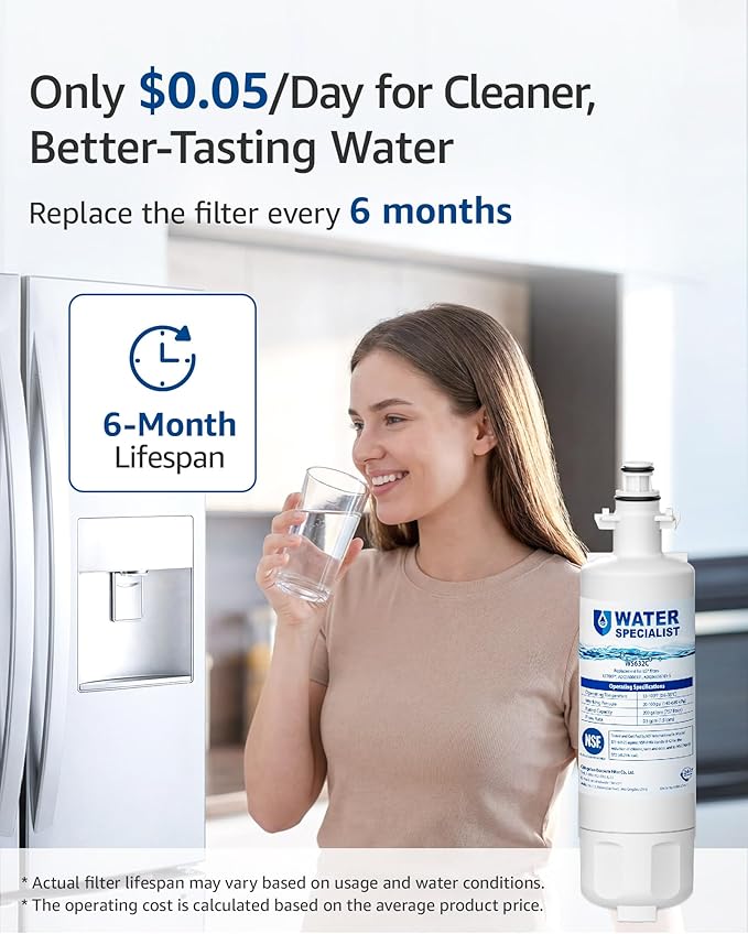Waterspecialist 469690 ADQ36006101 Refrigerator Water Filter, Replacement for LG® LT700P®, Kenmore® 9690, ADQ36006102, 46-9690, LFXS30766S, WSL-3, FML-3, RFC1200A, 4 Pack