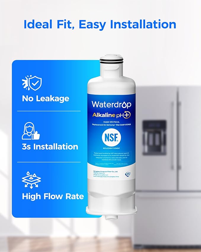 Waterdrop Alkaline DA97-17376B Refrigerator Water Filter, Enhances pH, Replacement for Samsung® HAF-QIN/EXP, DA97-08006C, RF28R7201SR, RF28R7351SG, WD-F45-AL, 3 Filters