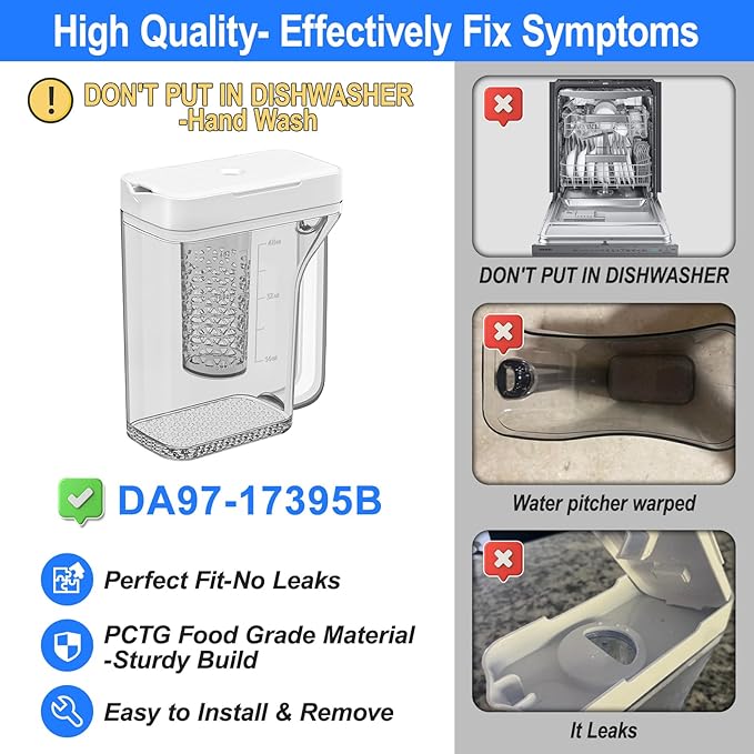 Upgraded DA97-17395B Refrigerator Water Pitcher Compatible with Samsung Water Pitcher for Fridge Door Replacement Leak-Proof Samsung Fridge Reservoir RF28R7351SR RF28R7351SG RF28R6301SR RF22R7351SR