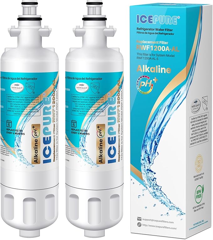 ICEPURE Alkaline ADQ36006101 Refrigerator Water Filter Replacement for LG LT700P, Kenmore Elite 46-9690, FML-3, ADQ36006102, RWF1052, CLCH106, RWF1200A, LFX28968ST, LFXS29626S, Enhances PH, 2Pack