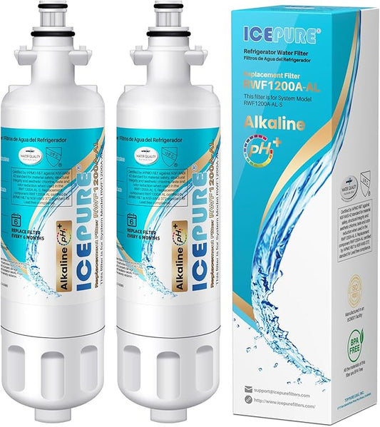 ICEPURE Alkaline ADQ36006101 Refrigerator Water Filter Replacement for LG LT700P, Kenmore Elite 46-9690, FML-3, ADQ36006102, RWF1052, CLCH106, RWF1200A, LFX28968ST, LFXS29626S, Enhances PH, 2Pack