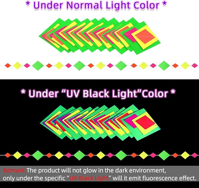 122feet Neon Streamers Glow Garland Glow in The Dark Block Hanging Paper Ornaments Blacklight Reactive Fluorescent Black Light Party Kit Neon Glow Party Supplies and Decorations for Birthday Wedding
