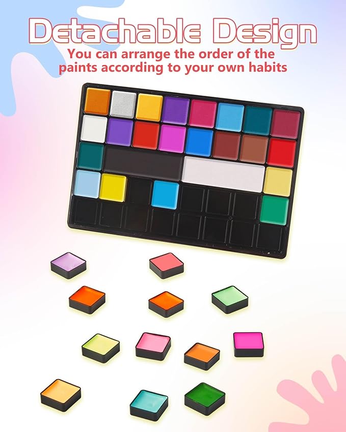 Lictin Water Based Face Paint - 36 Colors Professional Face Painting Kit (20 Classic Colors+8 Metal Colors+8 UV Glow Colors), Halloween Makeup Kit for Adults and Kids