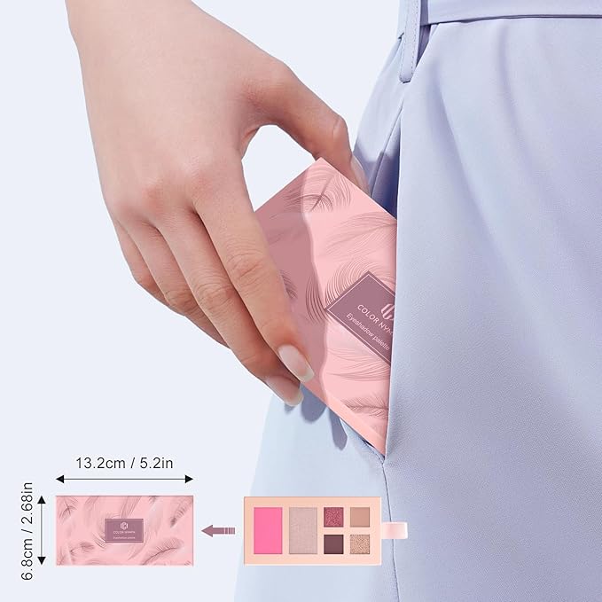 Color Nymph Small Makeup Palette Set for Face | Cosmetics Gift Set for Women & Girls | 12 Colors Eyeshadow, Blush, Highlighter, Contour Powder, Lip Gloss & Brush Kit | Travel-Friendly (Pink)