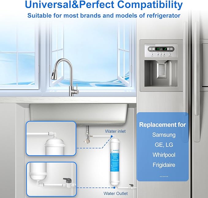 Inline Water Filter for Refrigerator and Ice Maker(2 Pack),1/4" Push Connect Post Carbon Filter Replacement for Reverse Osmosis Water System,Include 1/4" Water Line and Quick Connect Fittings