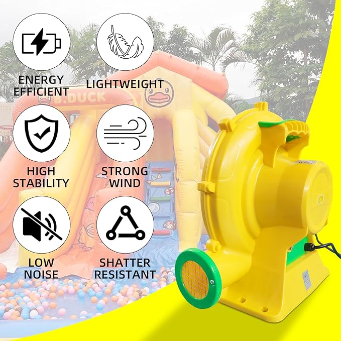 750W 1HP Air Blower, GONFLABLE Bounce House Inflatable Blower, Electric Air Fan Pump Commercial for Inflatables Bubble House, Spray Booth, Bouncy Castle, Water Slide
