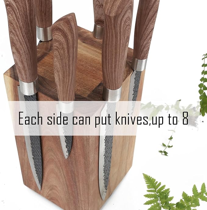 Resafy Magnetic Knife Wooden Block 360 Rotatable Knife Holder Rack Magnetic Stands with Strong Enhanced Magnets Kinves Strip, Modern Style