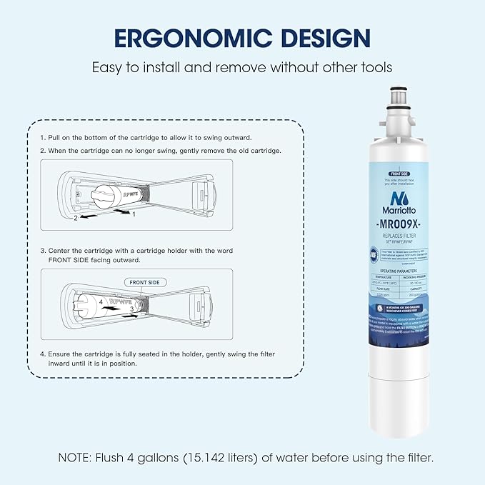 MARRIOTTO Replacement for GE® RPWFE, RPWF (Built-in CHIP) Refrigerator Water Filter, Compatible with GFE28GELDS, PFE28KELDS, PFE28KYNFS, GFD28GELDS, GYE22HMKES, GFE28GYNFS, GFD28GYNFS, Pack of 3