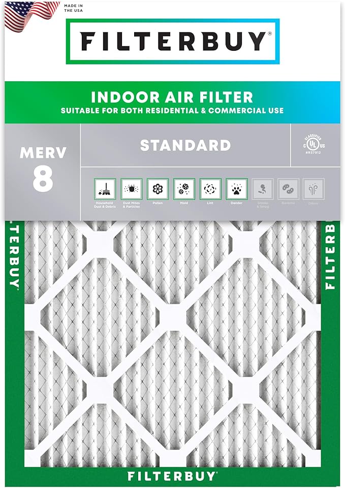 Filterbuy 18x25x1 Air Filter MERV 8 Essential Dust & Allergy Defense (1-Pack), Electrostatic Pleated HVAC AC Furnace Filters Replacement (Actual Size: 17.50 x 24.50 x 0.75)