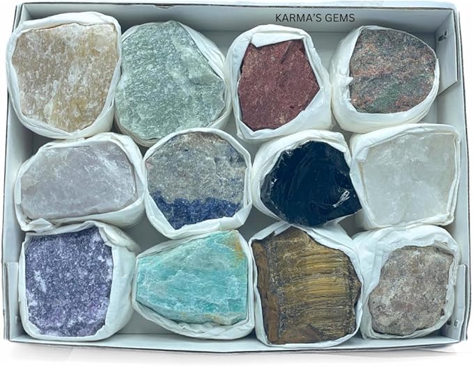 Multi, Crystal Flats, Mineral Flats, Natural Raw Crystals for Tumbling, Cabbing, Rock Tumbler for Kids, Treasure Box, Party Favors, Crystal Growing Kit, Gifts for Him, Minecraft