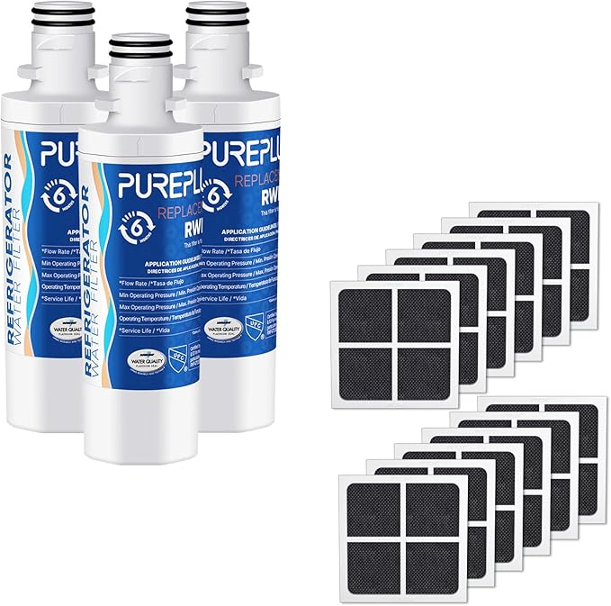 PUREPLUS ADQ747935 NSF 53&42 Certified Replacement for LG LT1000P LT1000 Kenmore Elite 9980 LT1000PC, MDJ64844601 ADQ74793501, LT120F Refrigerator Water and Air Filter, Model: RWF4700AC+AF004 Combo