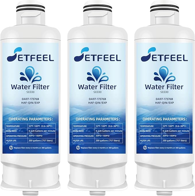 HAF-QIN Refrigerator Water Filter for Samsung HAF-QIN/EXP, Carbon Block Filtration, DA97-17376B Rs27t5200sr hafqin Rs22t5201sr Rf27t5241sr Rf29a9671sr, Bespoke Water Filter 3 PacK SETFEEL