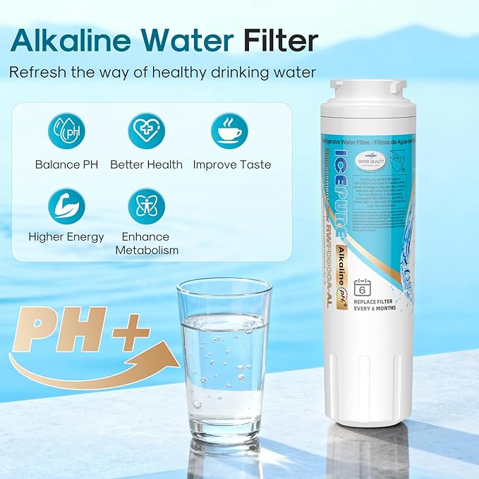 ICEPURE Alkaline UKF8001 Refrigerator Water Filter Replacement for Whirlpool EDR4RXD1, EveryDrop Filter 4, Maytag UKF8001, 4396395, UKF8001P, UKF8001AXX, RFC0900A, UKF8001AXX-200, Enhances PH, 3 Pack