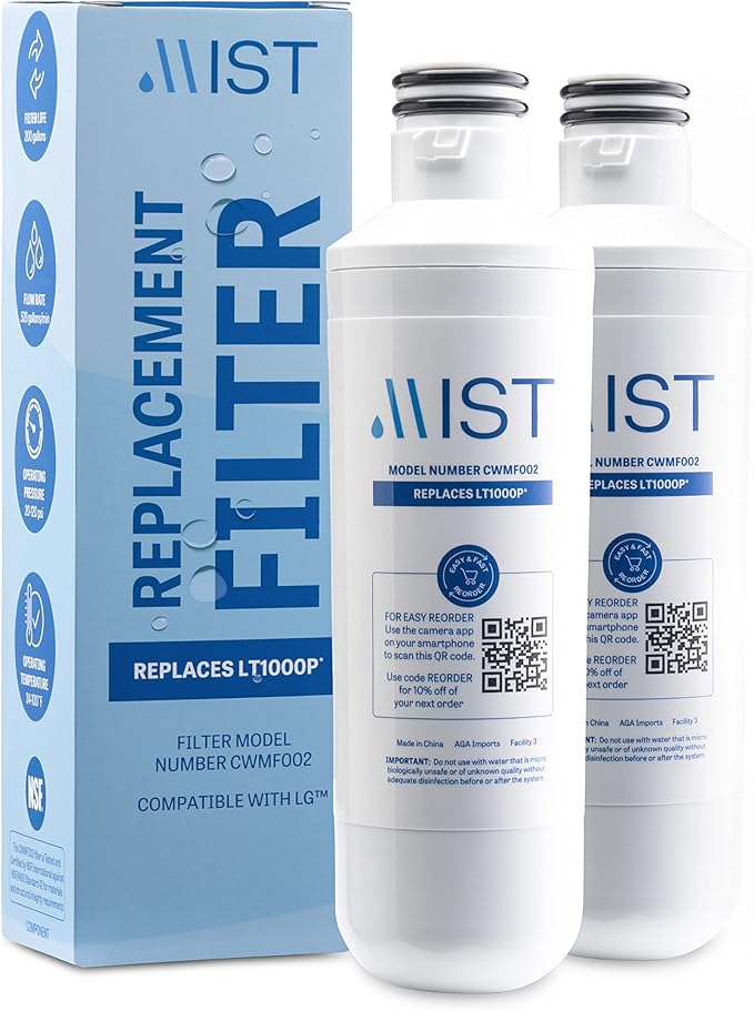 Mist Fresh LT120F Refrigerator Air Filter Replacement and LT1000P Water Filter Replacement for LG, compatible with ADQ747935, MDJ64844601, LMXS28626D, LT-1000PC Kenmore 46-9980, (2 & 3 pack bundle)