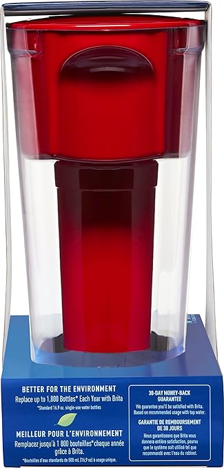 Brita Water Filter Pitcher for Tap and Drinking Water with 1 Standard Filter, Lasts 2 Months, 6-Cup Capacity, BPA Free, Red