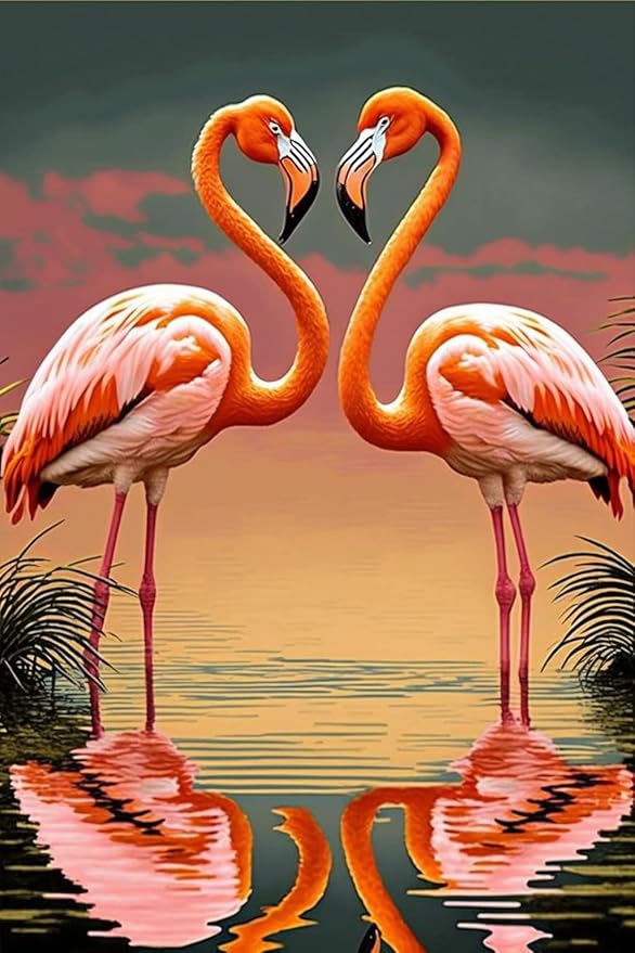 Flamingos Diamond Painting Kits Sunset Water Diamond Painting - DIY Full Round Diamond Crystal Art Kits for Adult Beginners, for Room Decor & Hotel Decor Gifts (8 X 12 Inch)