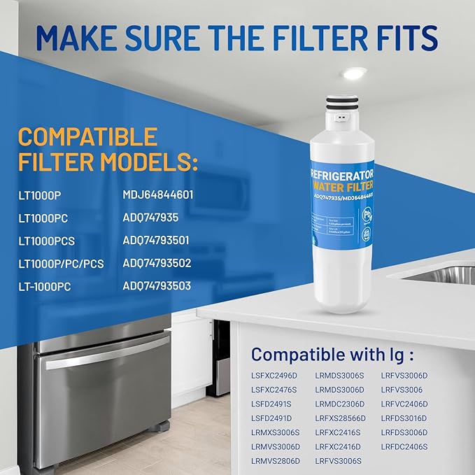 LT1000P ADQ747935 Water Filter Compatible with LG® LT1000P®/PC/PCS,MDJ64844601,Replacement for Kenmore Elite 46-980,ADQ74793501,LT1000PC,ADQ74793502, LMXS28626S, LMXC23796S | 4pack | Zypxsyxgb