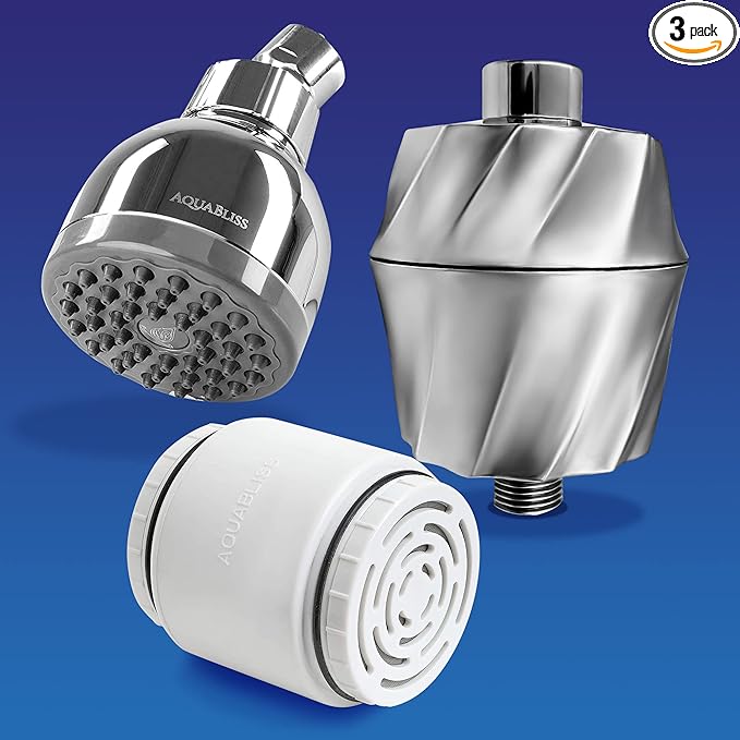 AquaBliss SF400 HD Revitalizing Shower Filter - Latest High Output Filtration + TurboSpa 3 Inch High Pressure Shower Head + AquaBliss SFC400 HD Revitalizing Shower Filter Replacement Cartridge