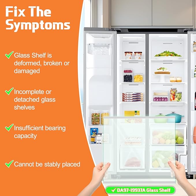 UPGRADED DA97-19937A Freezer Glass Shelf Compatible with Samsung Refrigerator Freezer Shelf Tempered Glass Samsung Fridge Shelf Replacement Part RS22T5201SR RS22T5561SR Upper Freezer Shelves 12"x10.6"