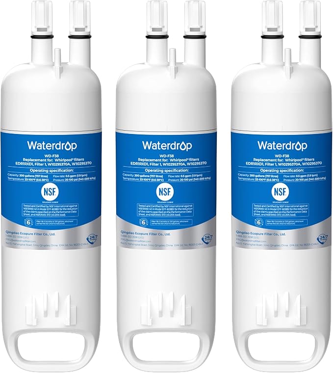 Waterdrop EDR1RXD1 Replacement for Everydrop® Filter 1, Whirlpool® W10295370A, EDR1RXD1B, P8RFWB2L, P4RFWB, WD-F38, Kenmore® 46-9081, 46-9930 Refrigerator Water Filter, 3 Pack