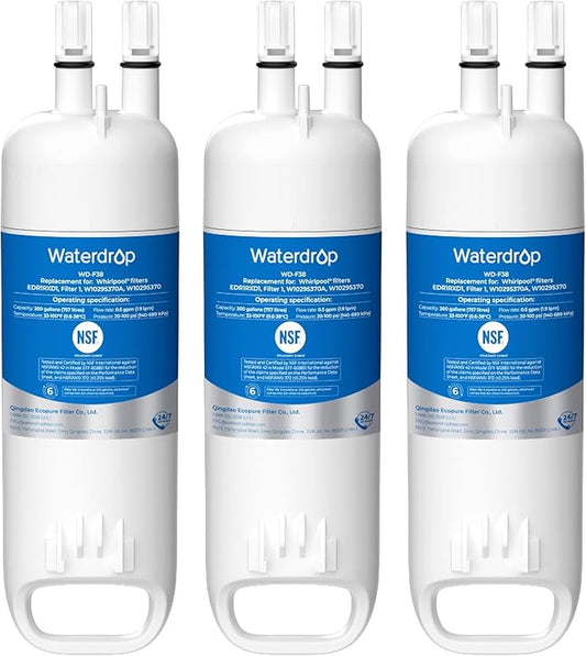 Waterdrop EDR1RXD1 Replacement for Everydrop® Filter 1, Whirlpool® W10295370A, EDR1RXD1B, P8RFWB2L, P4RFWB, WD-F38, Kenmore® 46-9081, 46-9930 Refrigerator Water Filter, 3 Pack