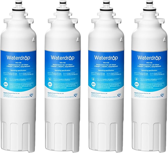 Waterdrop ADQ73613401 Refrigerator Water Filter, Replacement for LG® LT800P®, ADQ73613408, ADQ75795104, ADQ73613402, Kenmore 9490, 46-9490, LSXS26326S, LMXC23746S, LSXS26366S, WD-F20, Pack of 4