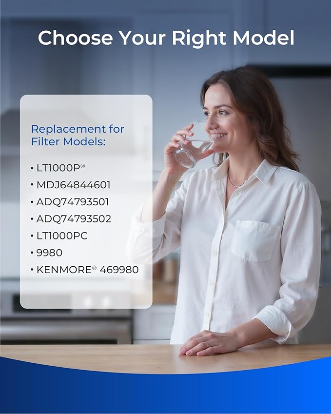 Waterdrop Plus ADQ747935 MDJ64844601 Refrigerator Water Filter, Reduce PFAS, Replacement for LG® LT1000P®, LT1000PC, ADQ747935, ADQ74793501, Kenmore 46-9980, LFXC24796S, LSFXC2496D (Package May Vary)