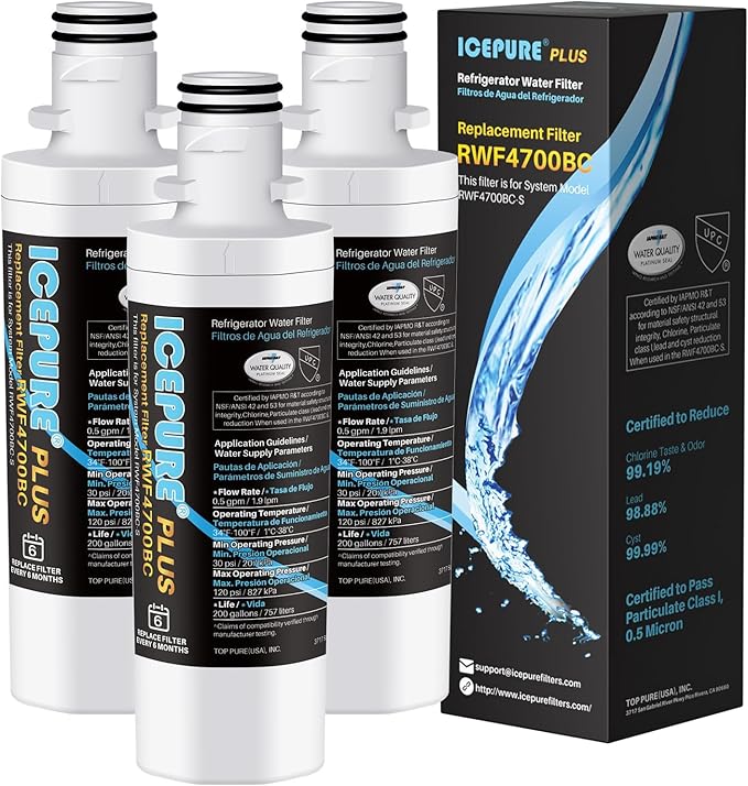 ICEPURE PLUS ADQ747935 NSF/ANSI 53 Certified Replacement for LG LT1000P, Kenmore Elite 9980 LT1000PC ADQ74793501 LT1000 MDJ64844601 RWF4700AC LFXS26973S Refrigerator Water Filter, 3PACK