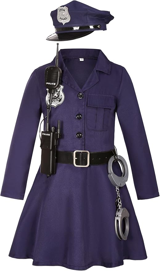Girls Police Officer Costume Kids Cop Uniform Toddler Policeman Outfit, Police Dress Up Halloween Birthday Gifts