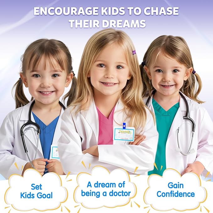 RioRand Doctor Costume for Kids With Stethoscope Lab Coat Career Day Costume Halloween Dress Up For Boys Girls 3-12