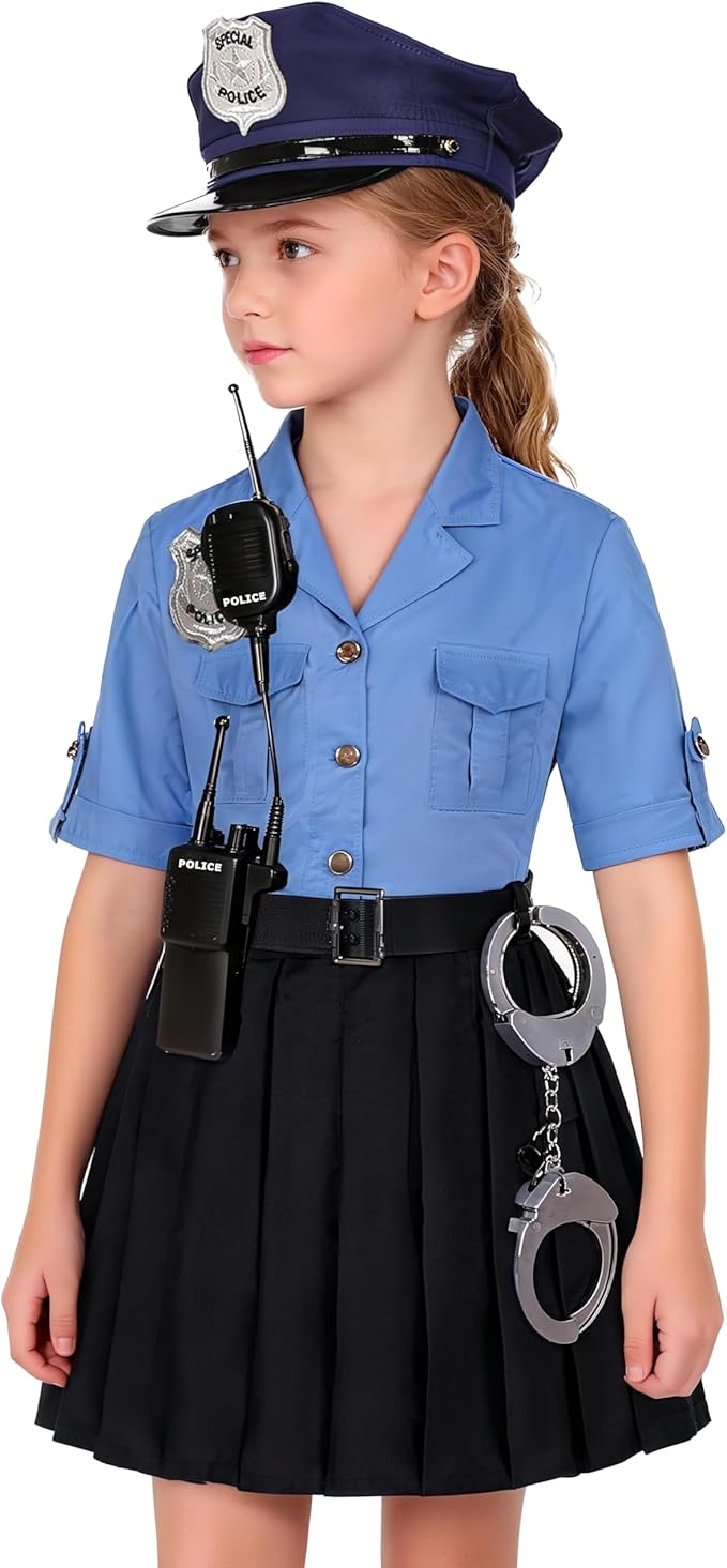 KIDIN Police Officer Costume for Kids Cop Costume for Girls’ Police Dress Up Halloween Cosplay Birthday Gift