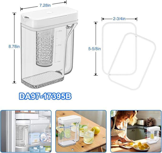 Upgraded DA97-17395B Refrigerator Water Pitcher Compatible with Samsung Water Pitcher for Fridge Door Replacement Leak-Proof Samsung Fridge Reservoir RF28R7351SR RF28R7351SG RF28R6301SR RF22R7351SR
