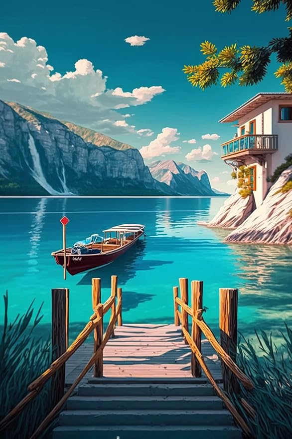 Lakeside Diamond Painting Kits Seaside Vacation Style Diamond Painting,Full Round Diamond Crystal Art Kits for Adult Beginners - for Home Decor & Wall Decor (16 X 24 Inch)