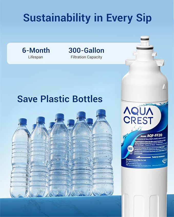 AQUA CREST ADQ73613401 Refrigerator Water Filter, Replacement for LG LT800P, ADQ73613402, Kenmore Elite 9490, ADQ73613408, ADQ75795104, 3 Pack