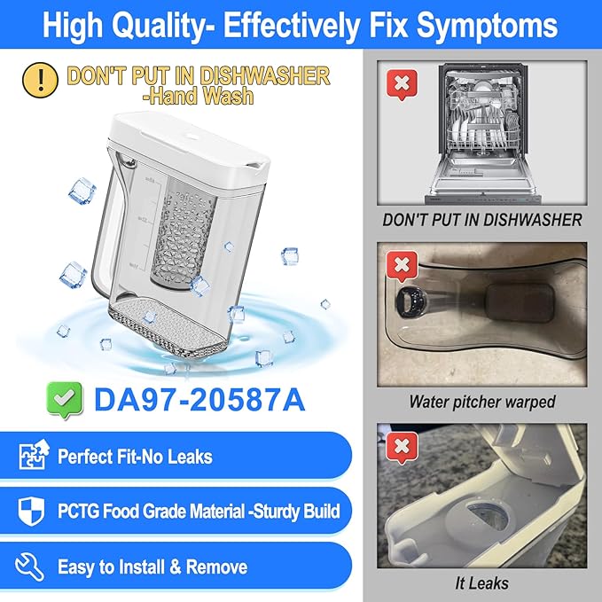 Upgraded DA97-20587A Refrigerator Water Pitcher Compatible with Samsung Water Pitcher for Fridge Door Replacement No Leak Samsung Fridge RF28R6301SG RF28R7351SG RF28R6221SR RF22R7351SG RF22R7351SR