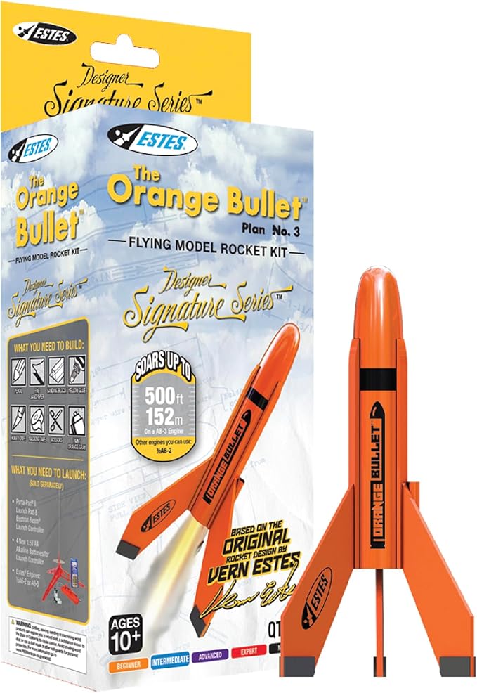 Estes 7295 Orange Bullet Rocket-Building Kit, Intermediate Flying-Rocket-Model Kit for Ages 10+