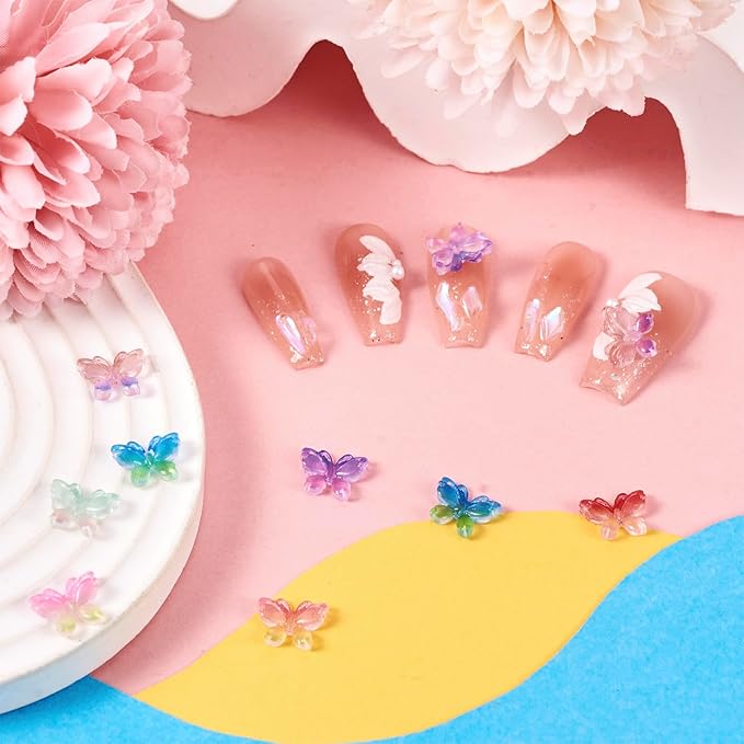 160Pcs 8 Colors Luminous Resin Butterfly Nail Charms, Glow in the Dark, Nail Art Decoration Accessories
